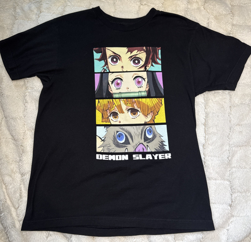 Demon Slayer Graphic Print T-shirt Tee Men’s Size L Black 100% Cotton Anime